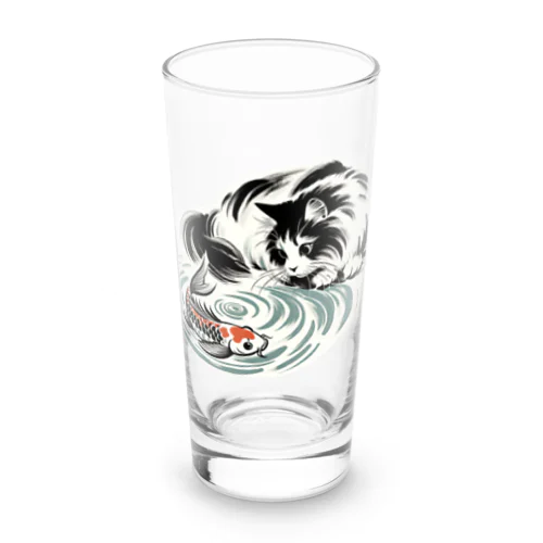 猫と鯉（水墨画風） Long Sized Water Glass