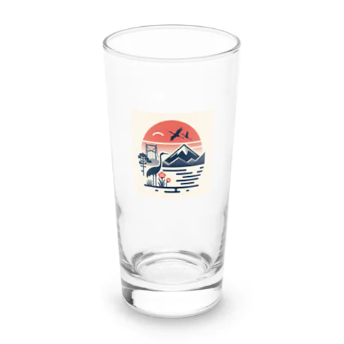 夕陽に映える鶴と富士 Long Sized Water Glass