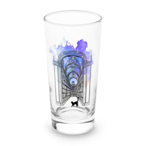 夜の図書館と黒猫 Long Sized Water Glass