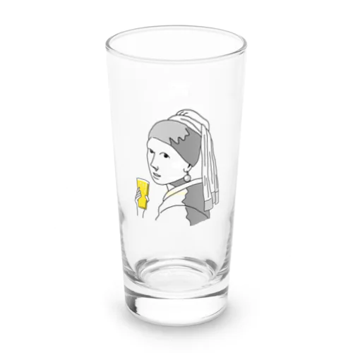 名画 × BEER：背面白ロゴ入（真珠の耳飾りの少女）黒線画 Long Sized Water Glass