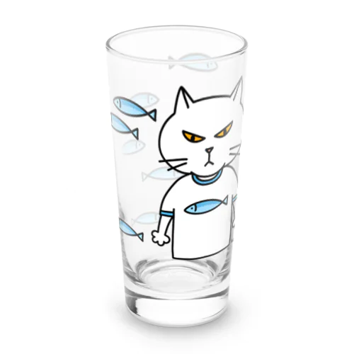 魚柄のTシャツを着た猫の柄ー３ Long Sized Water Glass