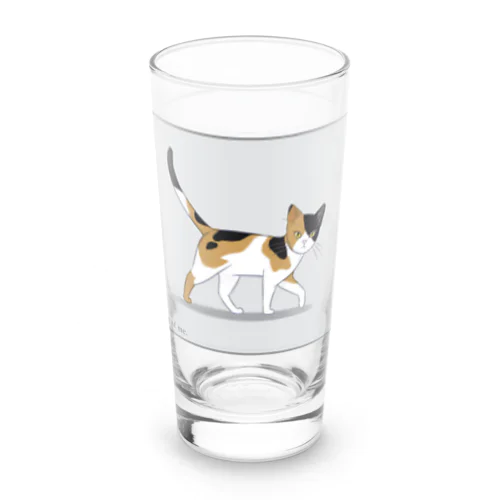 猫が目の前を横切った（三毛猫） Long Sized Water Glass