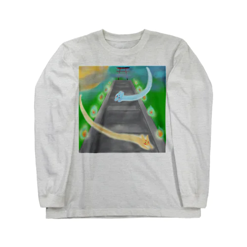 満月と鳥居と管狐 Long Sleeve T-Shirt