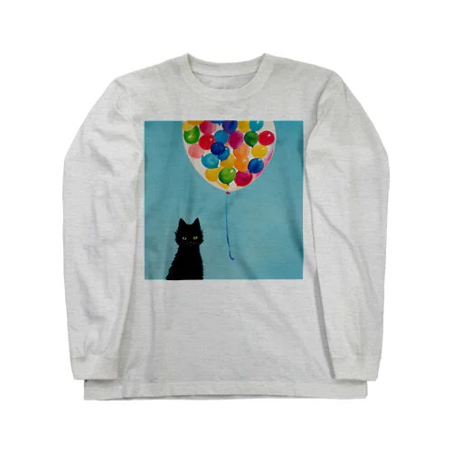 黒猫と風船と青い空 Long Sleeve T-Shirt