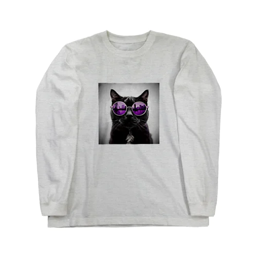 黒猫紫サングラス ロングスリーブTシャツ