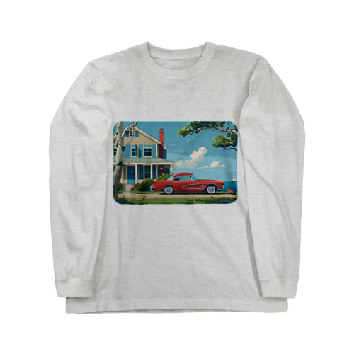 赤いコルベットと海辺の家　－　red corvette and seaside house　－ ロングスリーブTシャツ