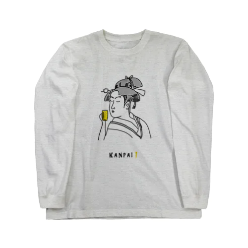 名画 × BEER（美人画）黒線画 Long Sleeve T-Shirt