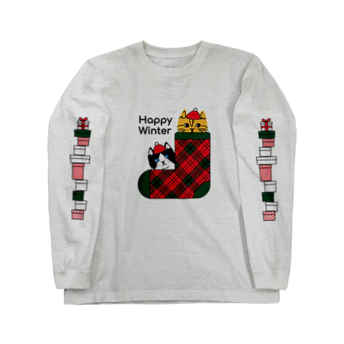 トラネコしまお＆ハチワレはっち、happy Winter Long Sleeve T-Shirt