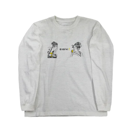 名画 × BEER（浮世絵男女）黒線画 Long Sleeve T-Shirt