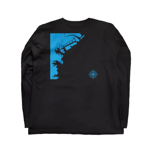 横浜港海岸Map / Blue Land Long Sleeve T-Shirt