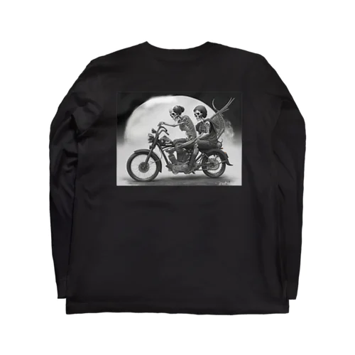 バイクとガイコツ（黒メイン） ロングスリーブTシャツ