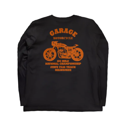 武骨なバイクデザイン orange(前後pt） ロングスリーブTシャツ