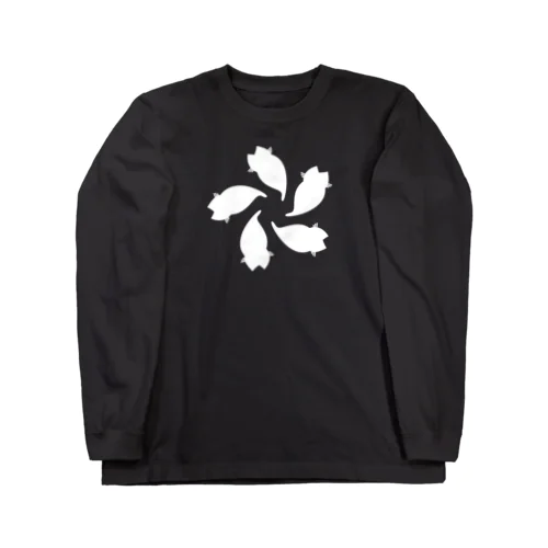 動物家紋。H.T.さくら5ネコ　白 Long Sleeve T-Shirt
