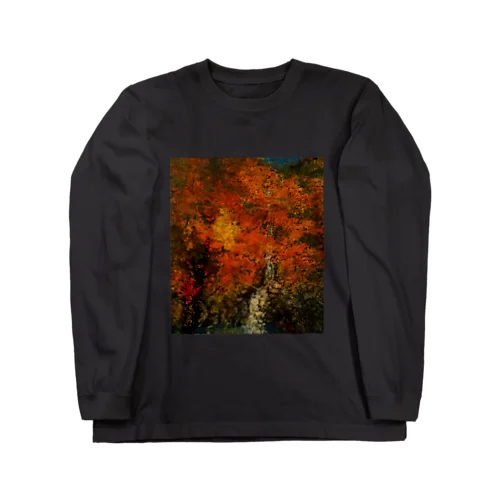紅葉と滝 ロングスリーブTシャツ