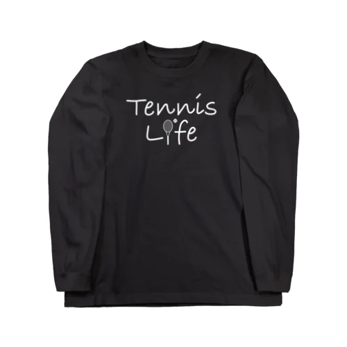 テニス・TENNIS・ライフ・筆記白文字・アイテム・デザイン・ラケット・ガット・イラスト・スポーツ・Tシャツ・サーブ・男子・女子・かっこいい・かわいい・選手・画像・ボール・王子・応援 ロングスリーブTシャツ