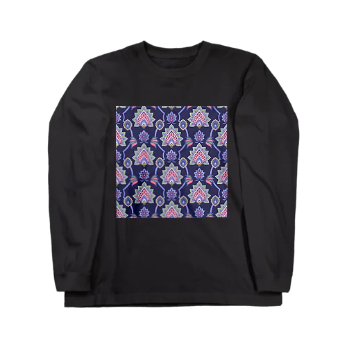 インド風の植物柄（紫） Long Sleeve T-Shirt