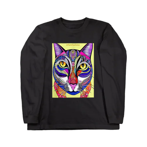 カラフルでエスニックテイストでポップな猫－Colorful, ethnic flavored, pop cat. ロングスリーブTシャツ