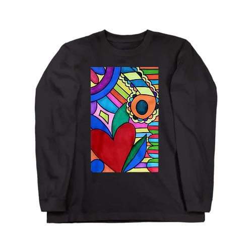 障害者アート 手描きイラスト カラフル ハート Long Sleeve T-Shirt