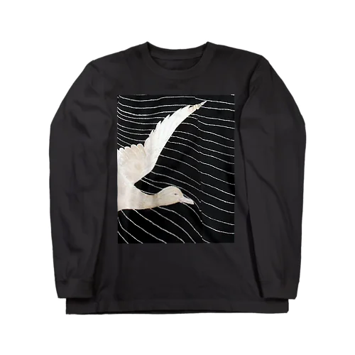 黒と白　水鳥の柄 Long Sleeve T-Shirt