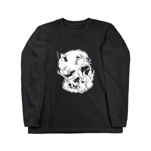 Cats And Skulls White ロングスリーブTシャツ