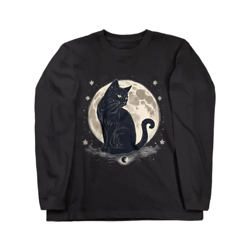月と猫 ロングスリーブTシャツ