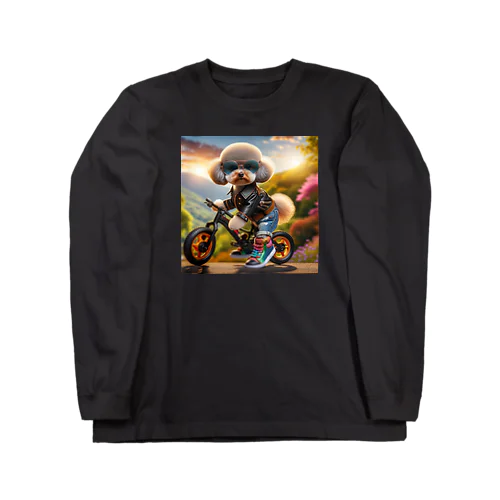 トイプードルのひかるくん(マウンテンバイクバージョン) ロングスリーブTシャツ