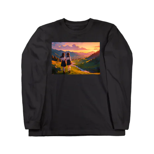 Twilight Countryside Journey  〜黄昏に包まれる故郷の旅〜　No.5「染まるぼくらの通学路」 ロングスリーブTシャツ