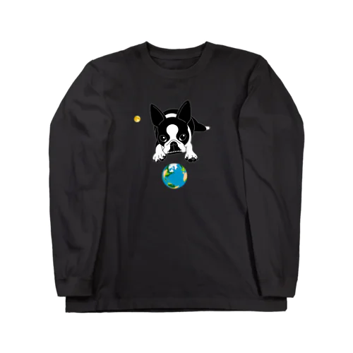 ボストンテリア(地球と月)[v2.8k] ロングスリーブTシャツ