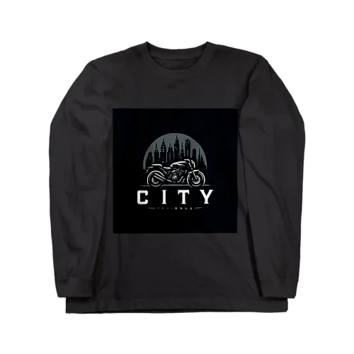 都市とバイクのダークロゴデザイン Long Sleeve T-Shirt