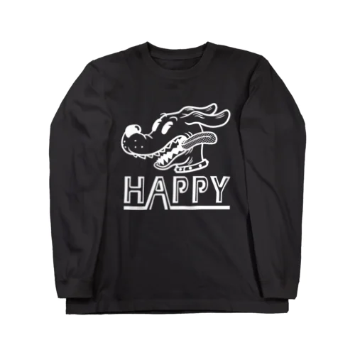 happy dog (white ink) ロングスリーブTシャツ