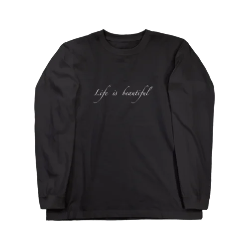 Life is beautiful  ロゴ  白文字   ロングスリーブTシャツ