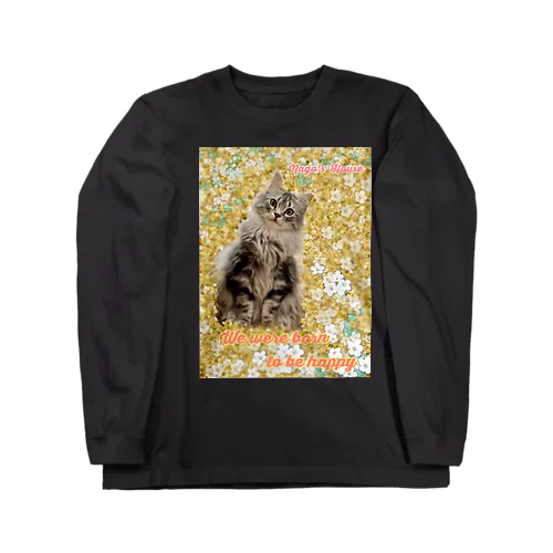 笑みねこ　お花畑のケンシロウ ロングスリーブTシャツ