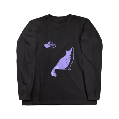 猫と帽子(紫) Long Sleeve T-Shirt