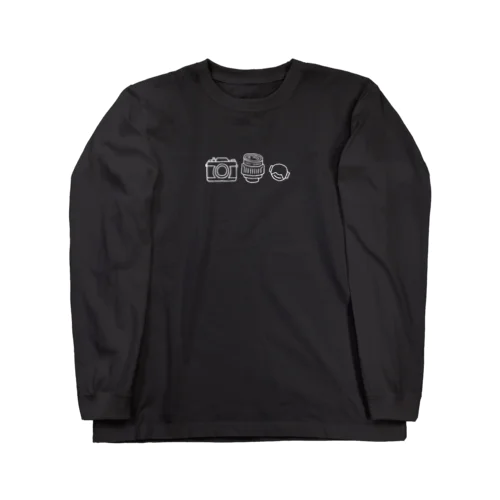 カメラとレンズとキャップ（白線） Long Sleeve T-Shirt