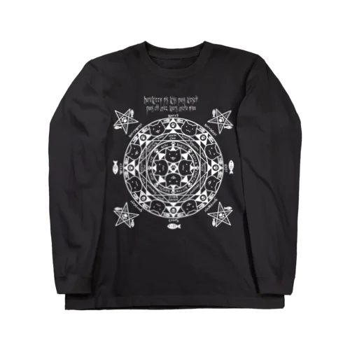 猫召喚魔法陣（白線） Long Sleeve T-Shirt