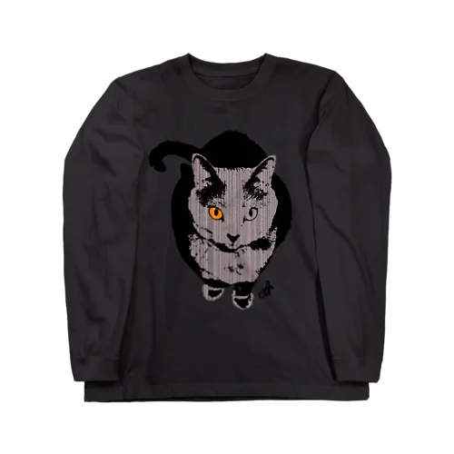 灰色の猫 ロングスリーブTシャツ