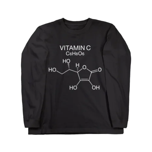 VITAMIN C C6H8O6-ビタミンC-白ロゴTシャツ ロングスリーブTシャツ