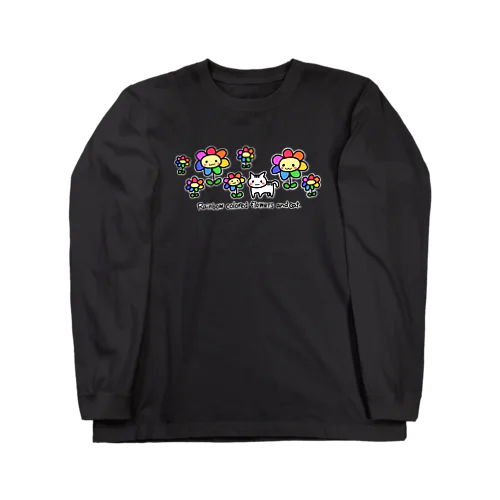 虹色の花と猫（フチあり） ロングスリーブTシャツ