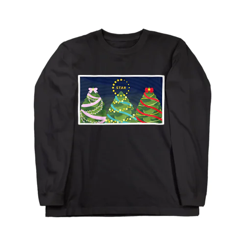 クリスマスツリーにトップスター(リボン) ロングスリーブTシャツ