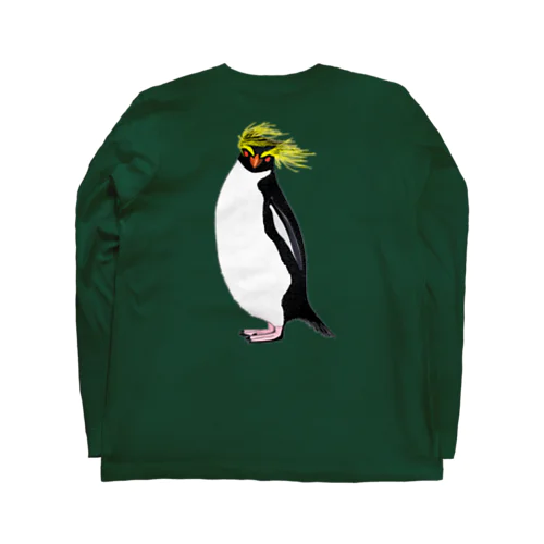 風に吹かれるイワトビペンギンさん(文字無しバージョン) バックプリント Long Sleeve T-Shirt