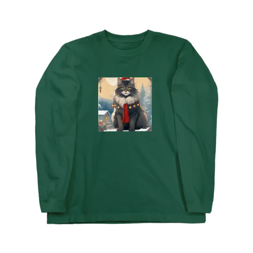 猫　冬　クリスマス Long Sleeve T-Shirt