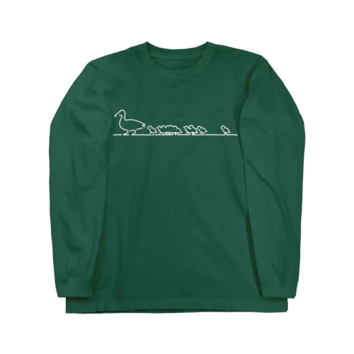 歩くカルガモの親子 白線 Long Sleeve T-Shirt