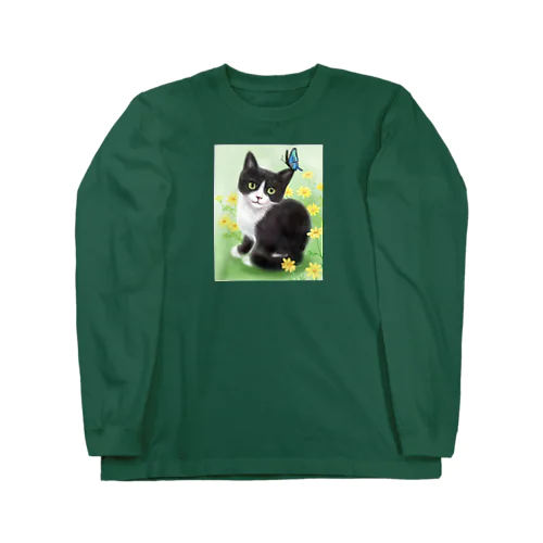 ～Dream~ハチワレ子猫と蝶々 Long Sleeve T-Shirt