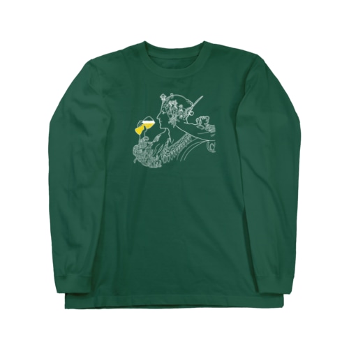 名画 × BEER（ミュシャ）白線画 *文字なしver. Long Sleeve T-Shirt