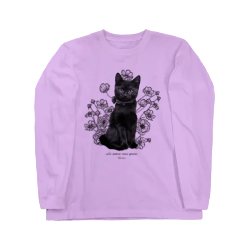 花咲き黒猫 ロングスリーブTシャツ