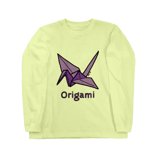 Origami (折り紙鶴) 色デザイン ロングスリーブTシャツ