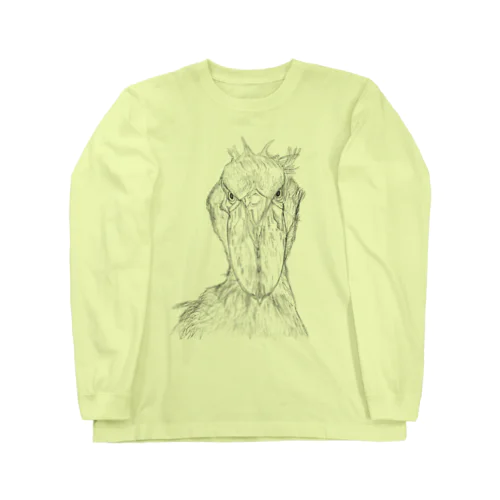 [森図鑑] ハシビロコウの顔 鉛筆画 Long Sleeve T-Shirt