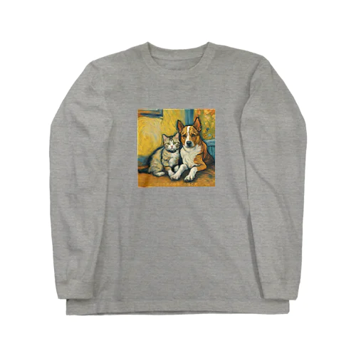 ゴッホが描いたような仲良しの猫と犬 Long Sleeve T-Shirt