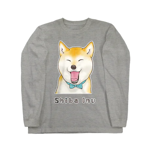 笑顔のもちもち柴犬（英字版） ロングスリーブTシャツ