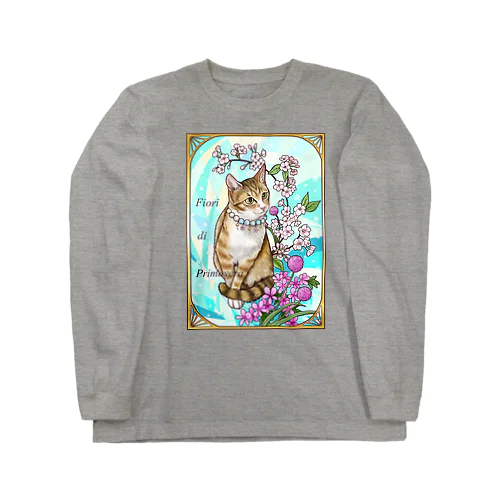 春の花々と猫　Fiori di PrimaveraⅡ ロングスリーブTシャツ